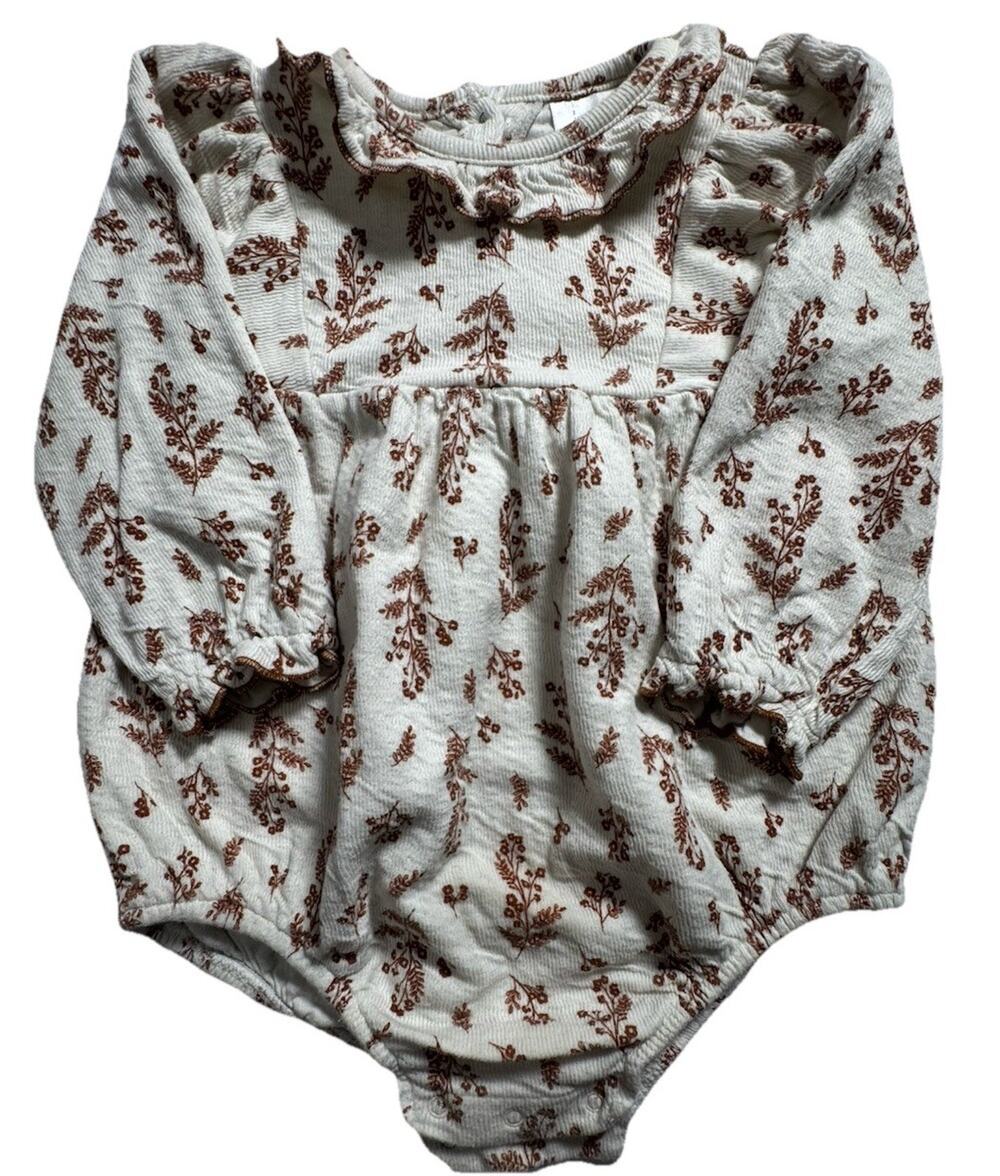 Modern Moments by Gerber Baby Romper 18M Cream Brown Floral Long Sleeve